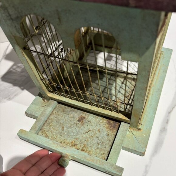 Victorias Vintage And Antiques Metal Wood Grapes Design Bird Cage Light Green OS - Picture 7 of 14